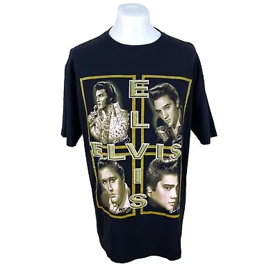 Buy Vintage Elvis T Shirt XL Oversized Black The King Graphic Glitter T Shirt Band T • 22.50£