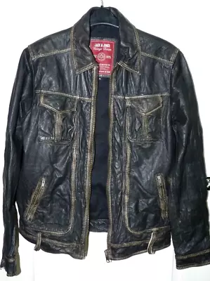 Buy Jack & Jones State Leather Jacket Size XL Fits L - Slim Fit Distressed Creased • 72.99£