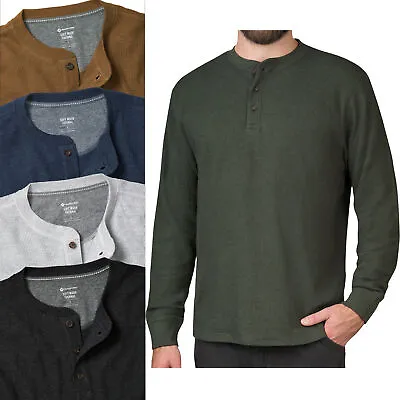 Buy Mens Thermal Henley Long Sleeve T-Shirt Grandad Cuff Tee Warm Waffle Knit Winter • 11.99£