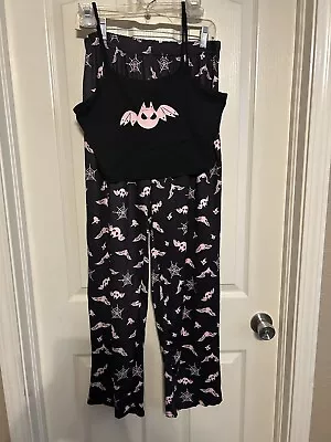 Buy Women's Pajama Set Bat & Spider Web Emo Goth Design Black & Pink Size Medium • 23.62£