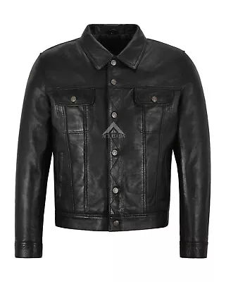 Buy Mens Trucker Jacket Black Real Lambskin Tops Classic Western Shirt Jacket 1280 • 95.79£
