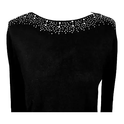 Buy Black Diamante Jumper Size S/M 12 Soft Stretch Knit Pullover ELITE COLLECTION • 16.49£