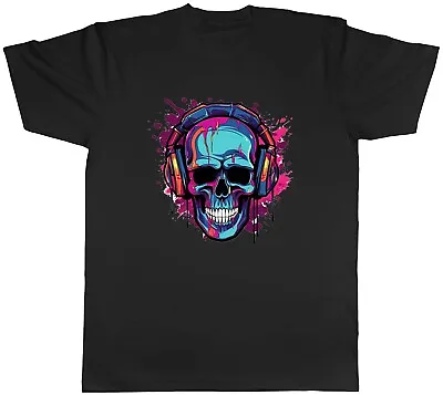 Buy Skull Headphones Mens T-Shirt DJ Music Head Gothic Unisex Tee Gift • 8.99£