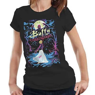Buy Buffy Retro Poster Art Fitted Ladies TShirt The Vampire Slayer Vintage TV • 13.99£
