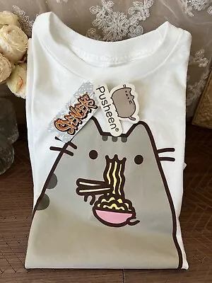 Buy Hot Topic Pusheen The Cat Eating Ramen Noodles White Graphic Short Sleeve Tee S • 28.35£
