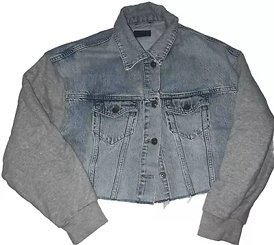 Buy Allsaints Cropped Denim Jersey Jacket Blue Grey Size Medium / Large • 35£
