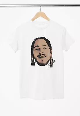 Buy Post Malone Rapper Face Print Unisex White Short Sleeve T-Shirt Sizes S/XL • 11.99£