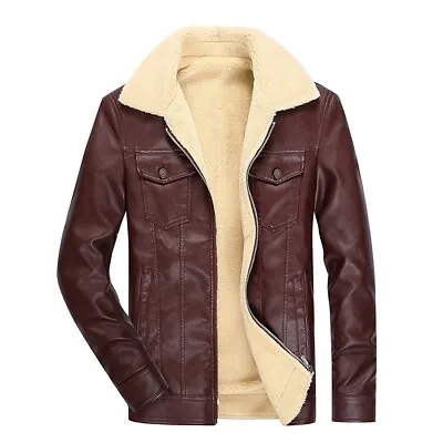Buy Men Locomotive PU Leather Plus Velvet Jacket,Long-sleeved, Size: M - 5XL • 40.43£