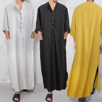 Buy Men Button Nightgown Sleep T Shirt Loose V-Neck Night Dress Sleepshirt Dress New • 26.94£
