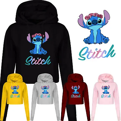 Buy Ladies Crop Hood Disney Lilo And Stitch Ohana Xmas Gift Womens Christmas Hoodie • 17.99£