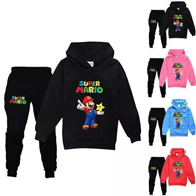 Buy Kids Boys Girls Super Mario Print Tracksuit Set Cloth Hoodie Pants Suit Clothes~ • 17.49£