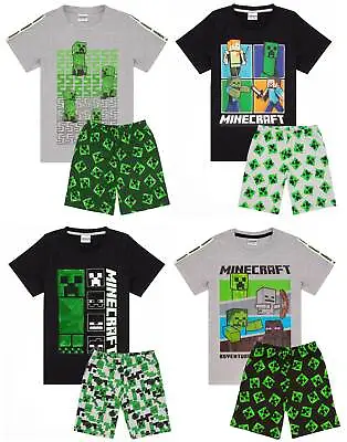Buy Minecraft Pyjamas Boys 4 Design Options Kids Top Shorts Gamer PJs • 14.99£