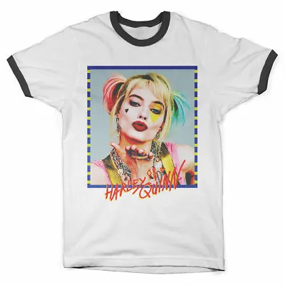 Buy Officially Licensed Birds Of Prey - Harley Quinn Kiss Ringer T-Shirt S-XXL Sizes • 20.56£