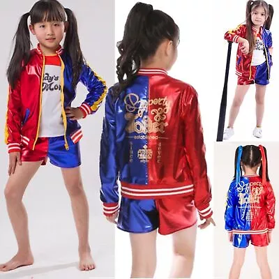 Buy Kids Red Blue Harley Quinn Suicide Squad Halloween Fancy Dress Bomber Jacket New • 23.70£