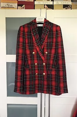 Buy Zara Tartan Red Jacket Blazer Size Xs • 28£