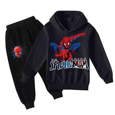 Buy 2PCS Child Boys Spider-Man Hooded Sweatshirt Pants Sets Casual Outfits Clothes▽ • 14.24£