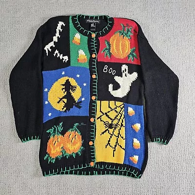 Buy Vtg Work In Progress Collectible Hand Knit Halloween Sweater Cardigan Sz Large • 28.41£