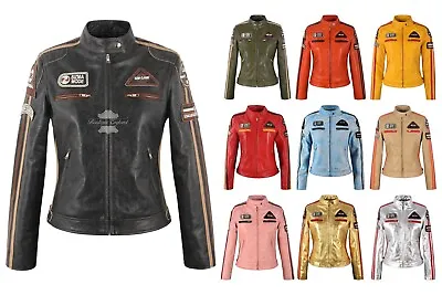 Buy SIZMA Ladies Leather Jacket Classic Retro Motorcycle Racer Style Vintage Jacket • 119.95£