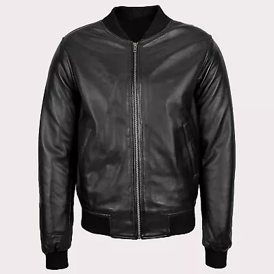 Buy Men's Real Leather Bomber Jacket Motorcycle Pilot Lambskin Inspired Retro Jacket • 23.22£