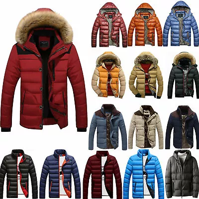 Buy Winter Puffer Jacket For Men Quilted Padded Coat Stand Collar Warm Zip Outwear • 19.60£