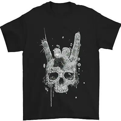Buy Rock N Roll Music Salute Skull Biker Gothic Mens T-Shirt 100% Cotton • 9.99£