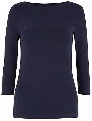 Buy Womens 3/4 Sleeve Slash Neck Navy T Shirt Size 14 16 18 20 22 24 NEW (no Labels) • 7.95£