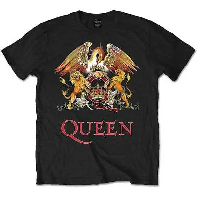 Buy Official Queen T Shirt Classic Crest Black Classic Rock Band Bohemian Rhapsody • 14.94£