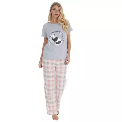 Buy Ladies Panda Jersey Fleece Pyjama Set Pyjamas PJ Set Grey/Multi • 15.95£