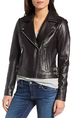 Buy MICHAEL KORS Buckle Detail Leather Moto Biker Jacket Size S NEW Was £400 • 205£