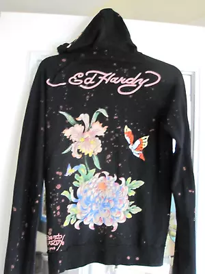 Buy Ed Hardy Black With Floral Embroidery Women's Hoodie L • 28.12£