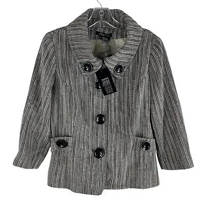 Buy NEW Etcetera Tweed Short Pea Coat Jacket Button Accent Black Tan Women Size 8 • 47.25£
