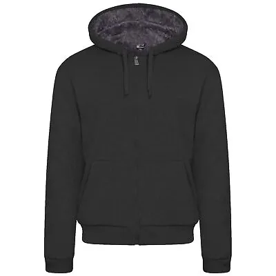 Buy Mens Big King Plain Hoodie Jacket Fur Lined Thick Sherpa Fleece Hooded Zip Top • 19.99£