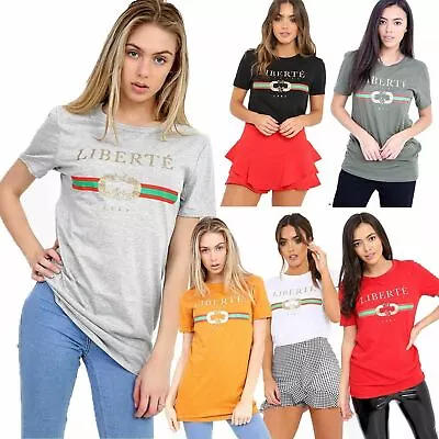 Buy Women Celebrity Designer Inspired Casual Top Ladies T-Shirt Slogan Stripe • 5.99£