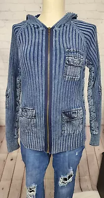 Buy Pulp Sweater Hoodie Denim Details Full Zip Stretchy Long Sleeve Pockets Size M • 21.22£