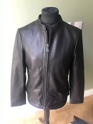 Buy Reiss Ladies Leather Collarless Biker Jacket , BNWT, Size 16 Black . RRP £328 • 200£
