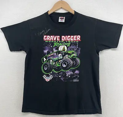 Buy GRAVE DIGGER MONSTER TRUCK DENNIS ANDERSON Autograph Shirt Youth M Cotton Black • 50.04£