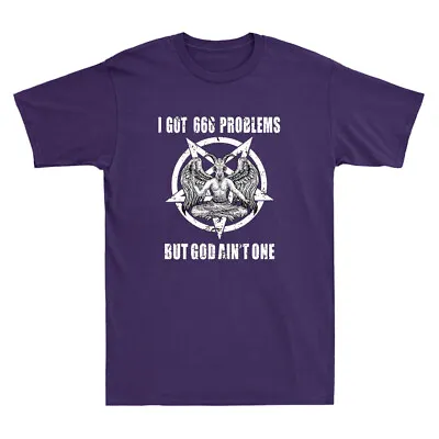 Buy I Got 666 Problems But God Ain't One Funny Baphomet Atheist Retro Men's T-Shirt • 13.99£