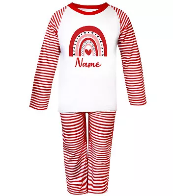 Buy Personalised Childrens Pyjamas Heart Rainbow Pjs Cute Kids Red Valentines Gift • 13.99£