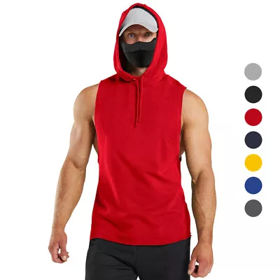 Buy Men's Sweatshirt Sleeveless Hooded Tops Men Solid Color Summer Lightweight Plain • 13.99£