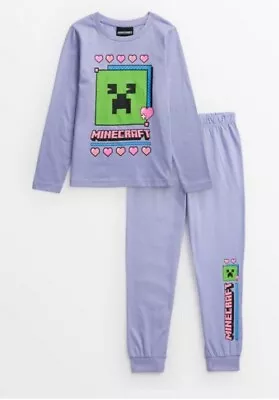 Buy Tu Clothing Minecraft Creeper Girls Lilac Pyjamas 5-6 Years • 11£