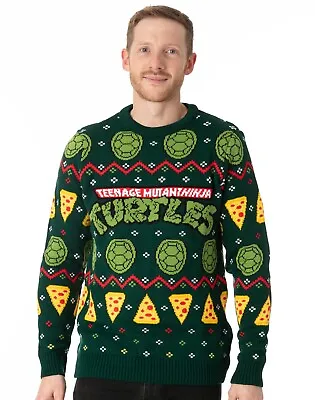 Buy Teenage Mutant Ninja Turtles Christmas Jumper Mens Green Knitted Sweater • 37.95£