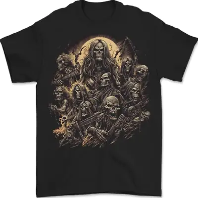 Buy Heavy Metal Skull Rock Band Biker Music Grim Reaper Mens T-Shirt 100% Cotton • 10.48£