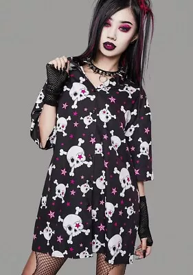Buy Widow Clothing Goth Skull Star Buttoned Up Shirt Blouse Top M Tunic Avril • 13.61£