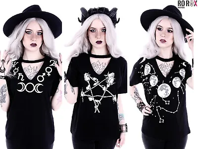 Buy Restyle T-shirt Occult Wicca Moon Witchcraft Rose Pentagram Loose Choker Top Tee • 24£
