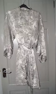 Buy BathRobe Size 12-14 Grey Floral George Silky Ladies Womens Dressing Jacket House • 3.99£