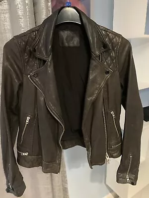 Buy All Saints Conroy Biker Moto Jacket Very Dark Brown Genuine Leather Size 8 • 64.99£