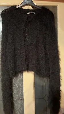 Buy Black Fluffy Fur Cardigan Size 8 • 4£
