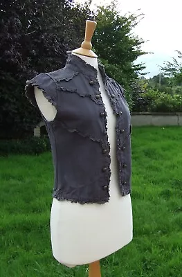 Buy Vintage Grey Denim 10 Military Style Gilet Sleeveless Jacket Waistcoat Hoi Pollo • 5£