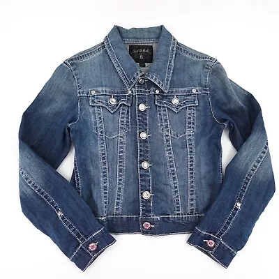 Buy Rock & Roll Cowgirl Denim Jacket Womens Large Blue Button Studded Crop Jean • 26.05£