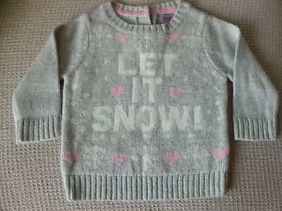 Buy Girls Toddlers Christmas   Let It Snow  Grey Jumper Age 3 - 6 Months F & F • 2.55£